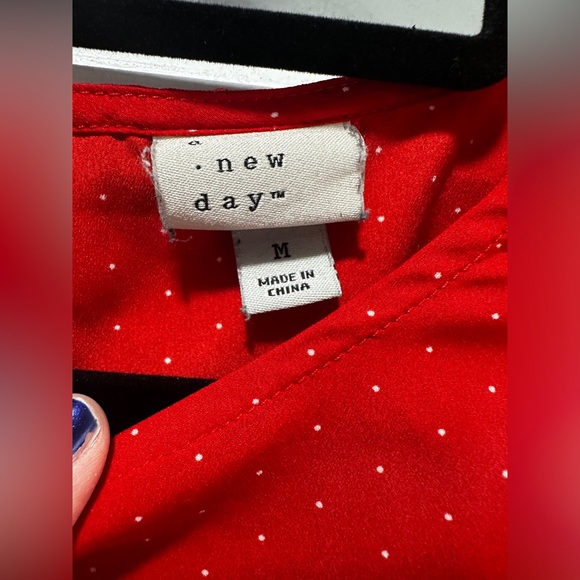 A New Day Red With White Polka Dot Blouse - Picture 3 of 7
